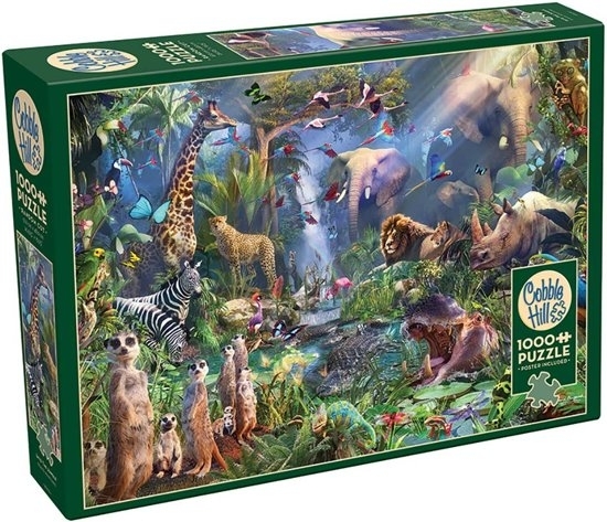 Vaardigheid Bederven rundvlees Jungle puzzel Cobble Hill, puzzel met wilde dieren, 1000 puzzelstukjes