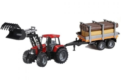 Bruder tractor met voorlader en aanhangwagen